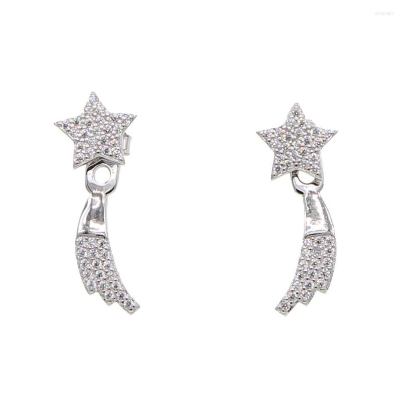 

Stud Earrings 925 Sterling Silver Shooting Star Earring Double Sided Micro Pave Cz Fashion Classic Cute For Girl