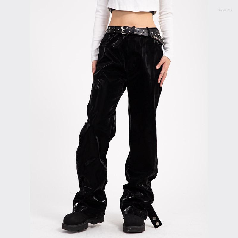 

Men's Pants Feet Button Black Color Straight Pu Leather Male And Female Harajuku Retro Streetwear Baggy Trousers Hip Hop Oversized