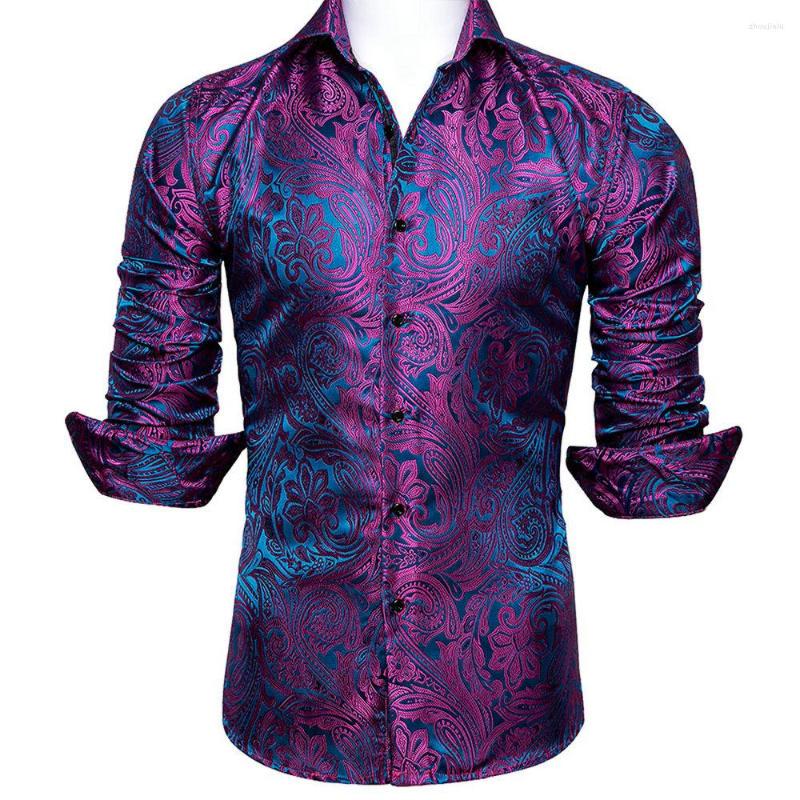 

Men's Casual Shirts Elegant Purple Men Silk Shirt Long Sleeve Spring Autumn Fit-Dress Party Gift Male Business Barry.Wang, Gy-0093