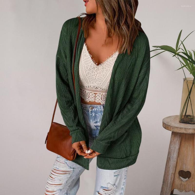 

Women' Knits Autumn Coat Solid Color Open Stitch Cardigan Long Sleeves Loose Knitting Casual Elastic Anti-shrink Women Sweater For Daily, Green