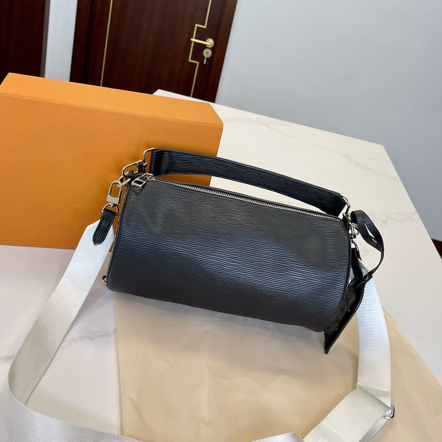 

Designer Bag Old Flower Women Pillow Handbag Retro Crossbody Cylinder Purse Zipper Closed, Black