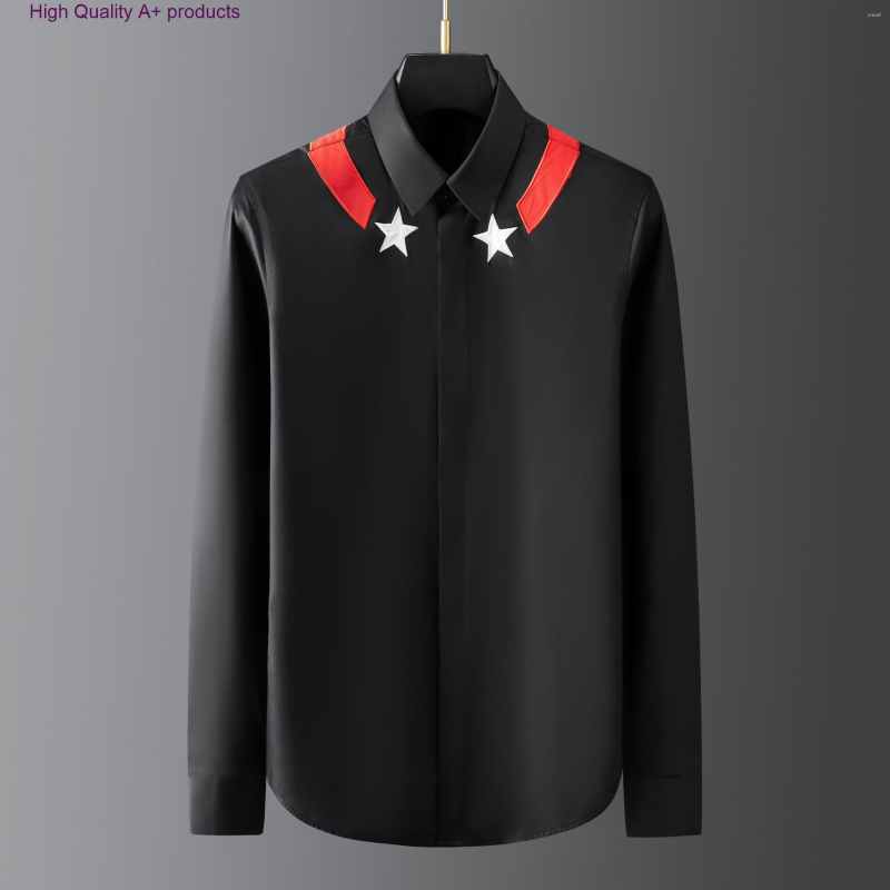 

Men's Casual Shirts 2023 Star Embroidery For Men Long Sleeve Business Dress Slim Shirt Mens Fashion Clothing Trends Ropa De Hombre, Black