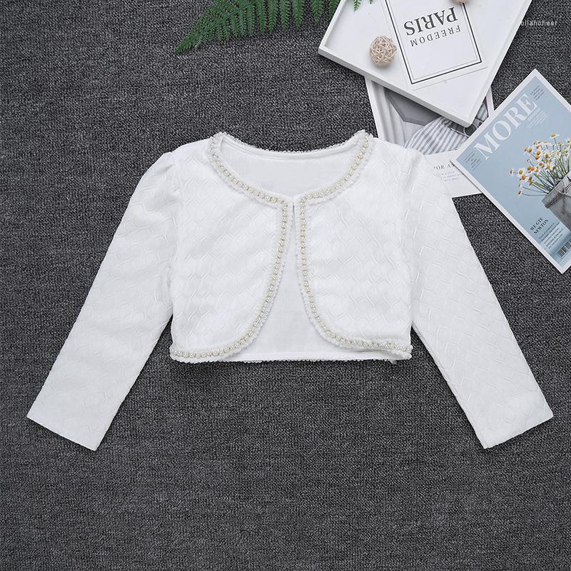 

Stage Wear ChicTry Girls Ballroom Ballet Tops Short Jacket Dance White Long Sleeve Lace Beaded One Button Kids Bolero Shrug Cardigan
