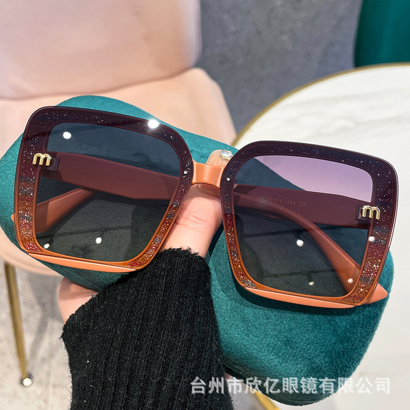 

Sunglasses For Women Square Set With Glitter Pink Frame Sun Glasses Men's Trend Future Style Eyewear Vintage Shade UV400 With Box