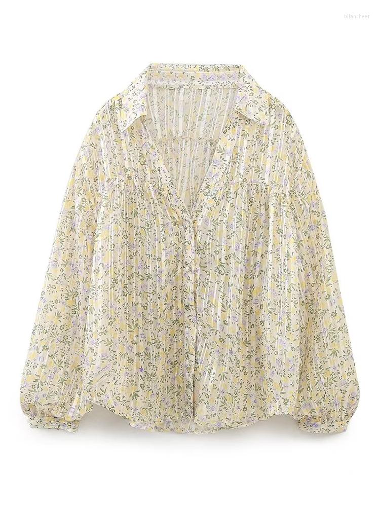 

Women's Blouses YENKYE 2023 Women Fashion Floral Print Blouse Vintage Long Sleeve Lapel Collar Ladies Oversize Shirts, Picture shown