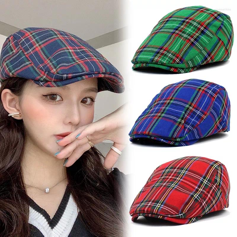 

Berets Stripe Lattice Hat Women Men Spring Summer Plaid Visors Red Green Blue Duckbill Herringbone Grid Flat Cap Unisex