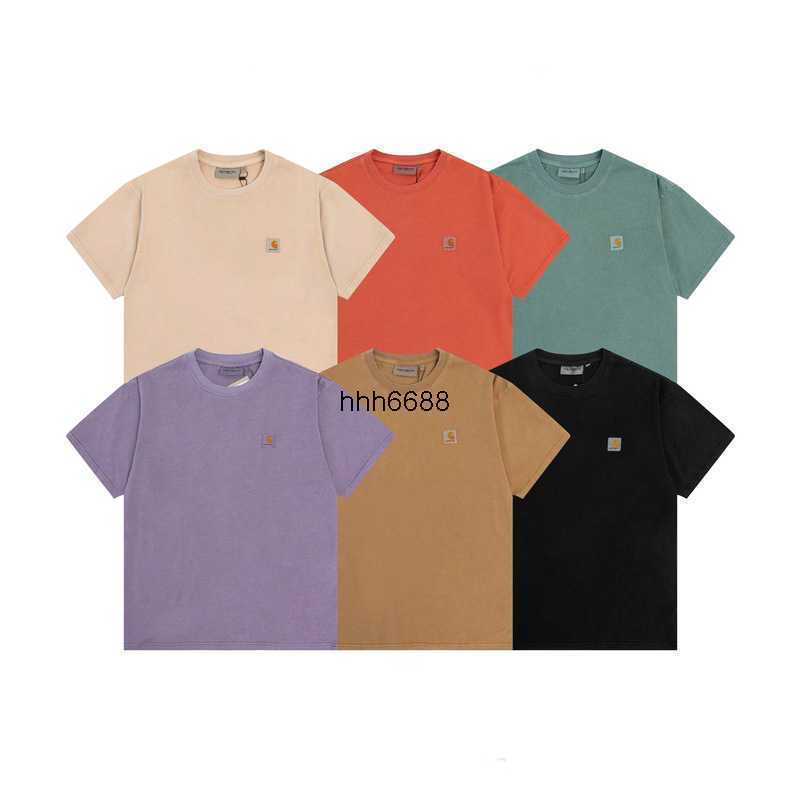 

Prtt 23 Men's and Women's Fashion t Shirt High Street Brand Carhart Blue Pattern Dyeing Washing Water Used for Old Parts Dyeing Process Small Label Short Sleeve Tee Ins