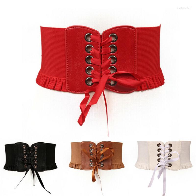 

Belts Womens Lady Stretch Buckle Waist Belt Wide Lace Elastic Corset Waistband, Red