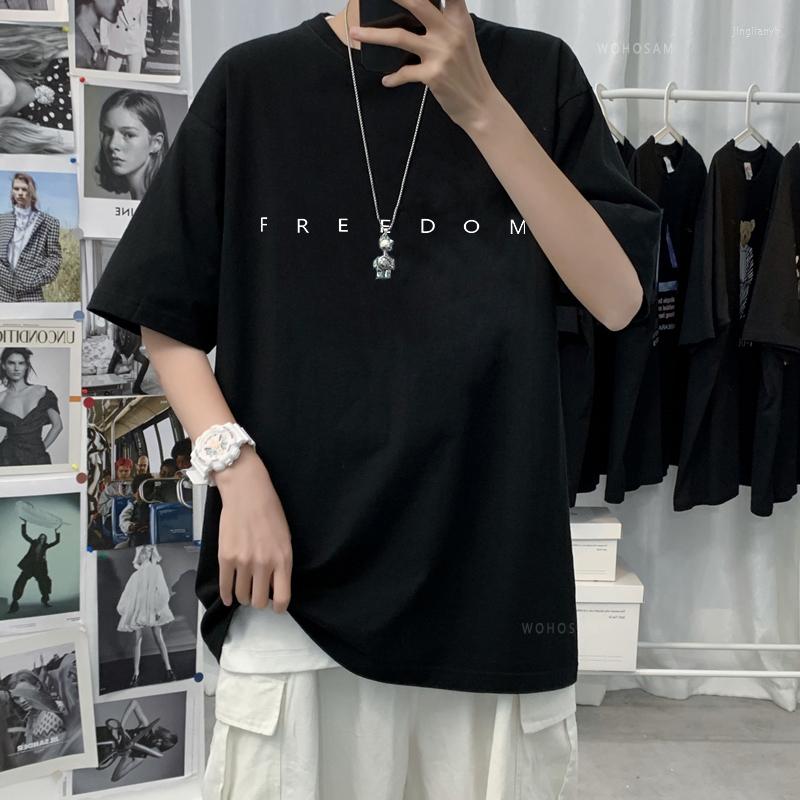 

Men' T Shirts FREEDOM Simple Letter Tshirts For Men Women Cotton Vintage Fashion Graphic T-shirts Spring Summer Oversized Crewneck Tops, Black