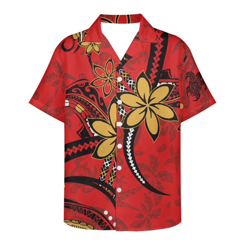 

Hawaiian Coconut Print Polo Shirt: Loose Fit, Short Sleeve, Holiday Style for Men, Customize