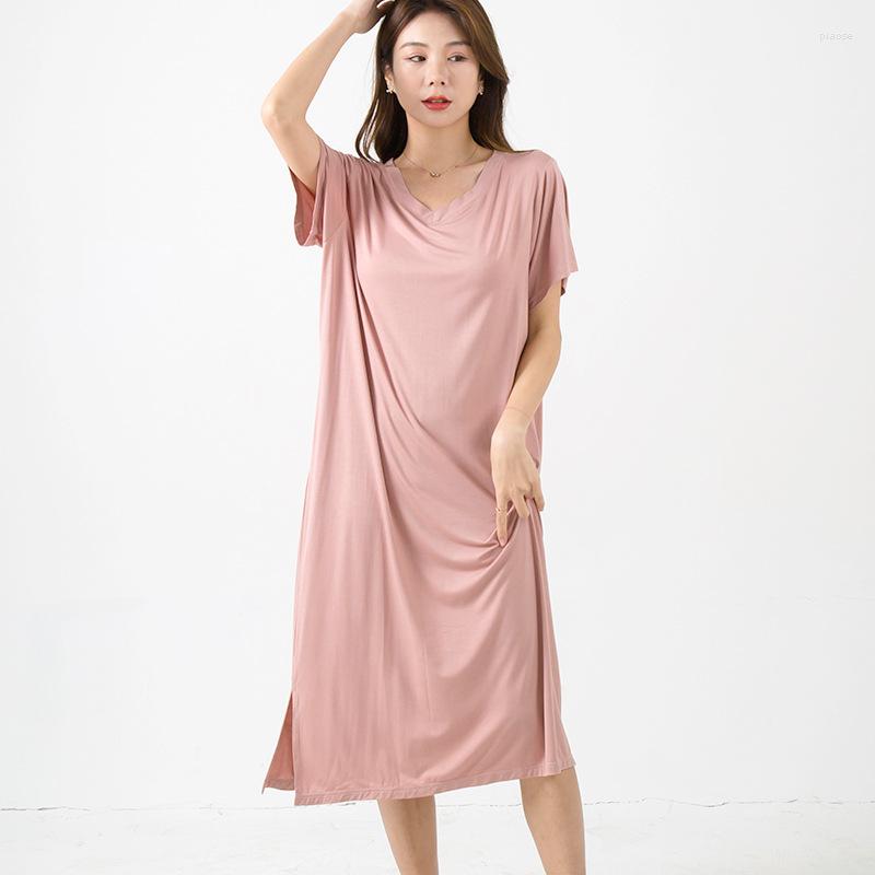 

Women's Sleepwear Comfortable Modal Women Short Sleeve Dress Nightdress Sexy V-Neck Loose Female Large Size Korean Long Nightgown Sleepshirt, Black