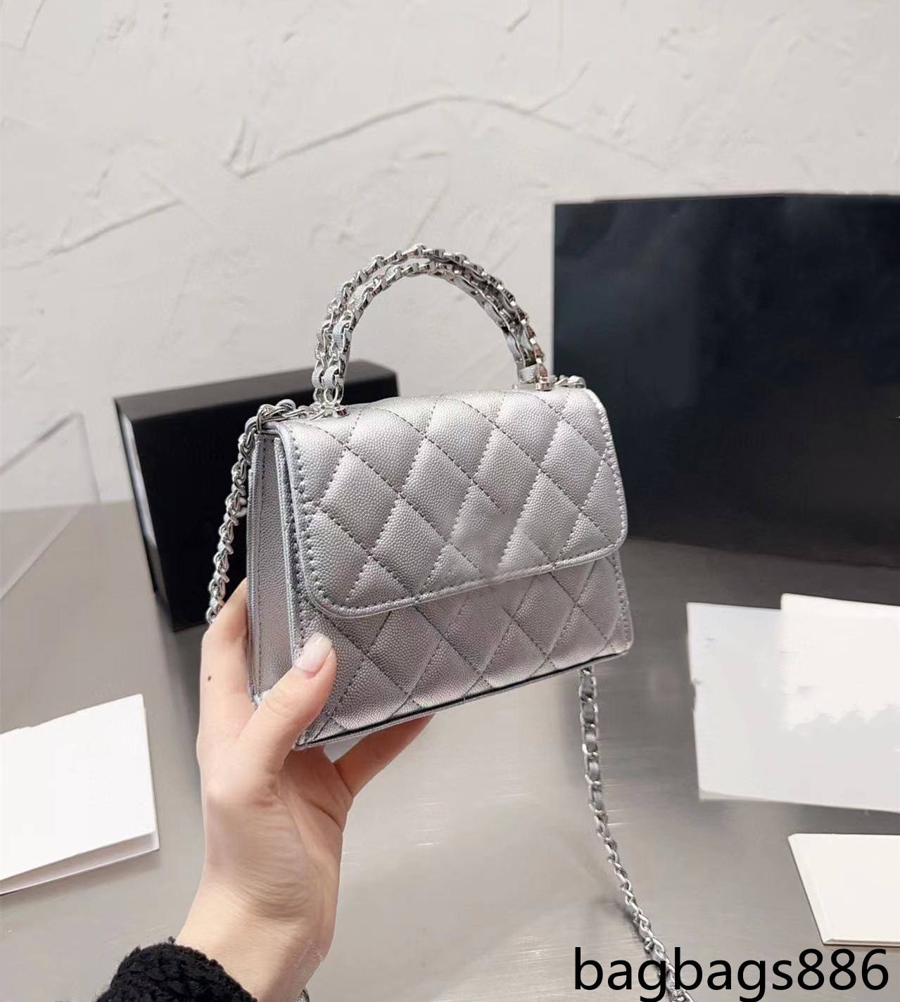 

23 p woman pretreatment bag mini vanity silver fashion designer handbags Crossbody bag caviar leather metal Matelasse chain shoulder bag clutch cosmetics, Style 3