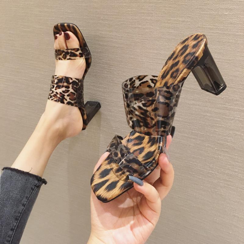 

Slippers Fashion Women Summer Pumps Shoes Good-quality Shallow Outside Leopard 7cm High Heels Casual Ladies Sexy Female Slides, Picture shown
