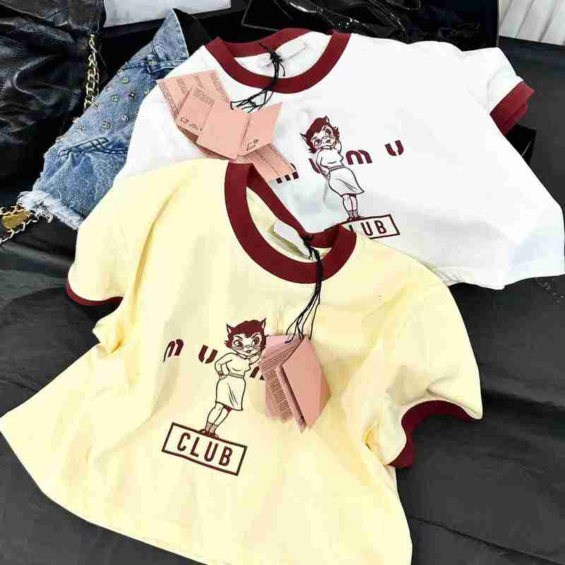 

Women' Knits & Tees designer Mini High Edition23 Contrast Round Neck Short Sleeve Half Printed T-shirt Quality Wear WBPO, Creamy-white