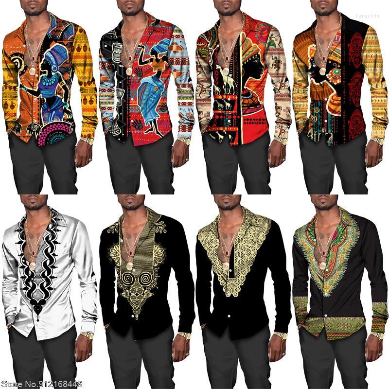 

Men's Casual Shirts Spring Men's Fashion Africa Harajuku Native Print Long Sleeved Button Up Shirt Tops Ethnic Culture African Clothing, Short sleeve-8