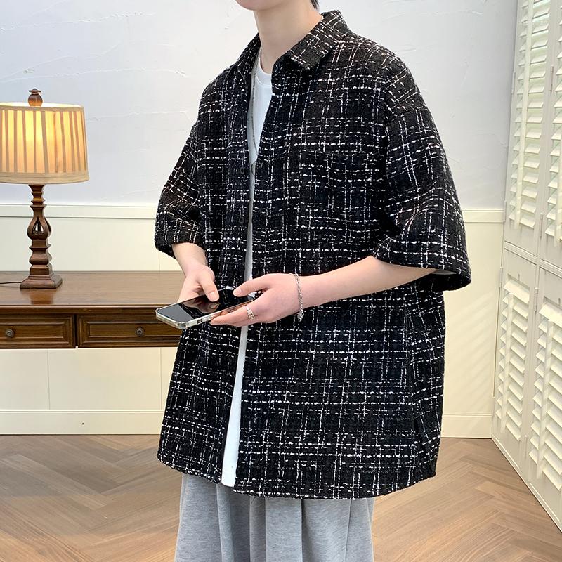 

Men's Casual Shirts LEGIBLE Summer Men Loose Short Sleeve Male Striped Shirt For Man, 8610grey