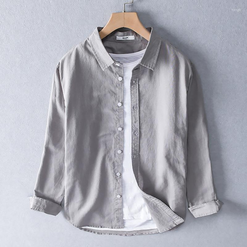 

Men's Casual Shirts 2023 Shirt Men's Italy Stlye Long-sleeved Linen Men Fashion Cotton Solid Coral Red Camisa Chemise, Gray