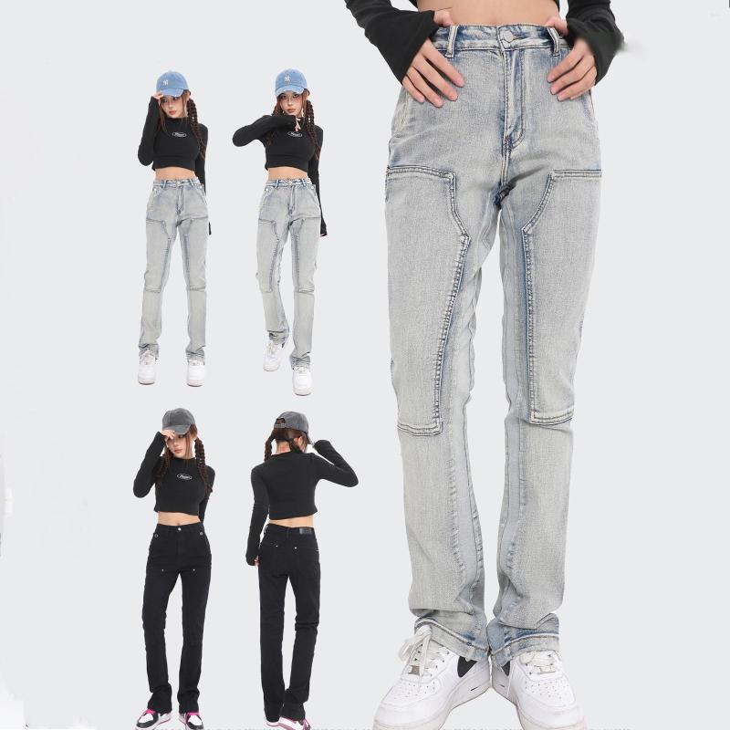 

Women's Pants Denim Hem Micro Flare Mid Waist Slimming Black Blue Washable Trend American Women's