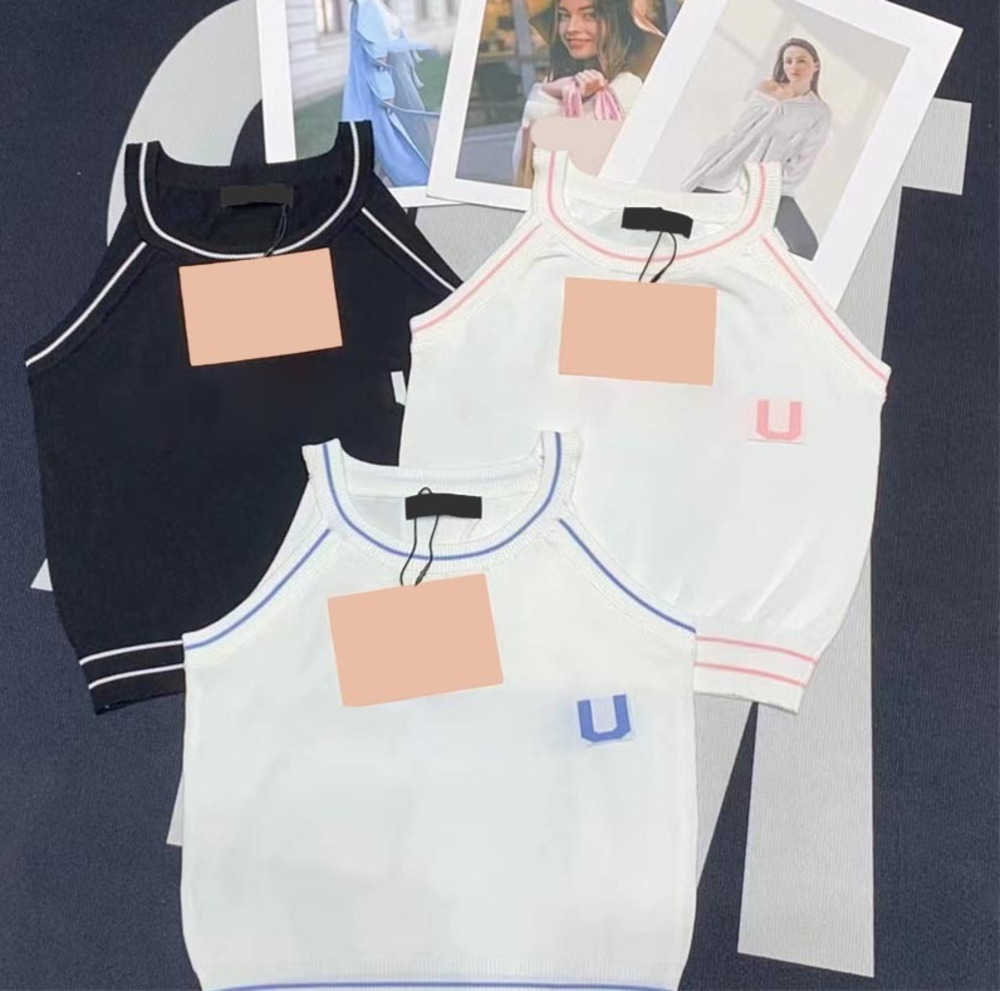 

Brand Tanks Camis Color Contrast Letter-stripe Printed Round Neck Pullover Vest Hem Collage Design Elastic Knitted Fabric Joker Tops 3 Colors Womens Top 1970