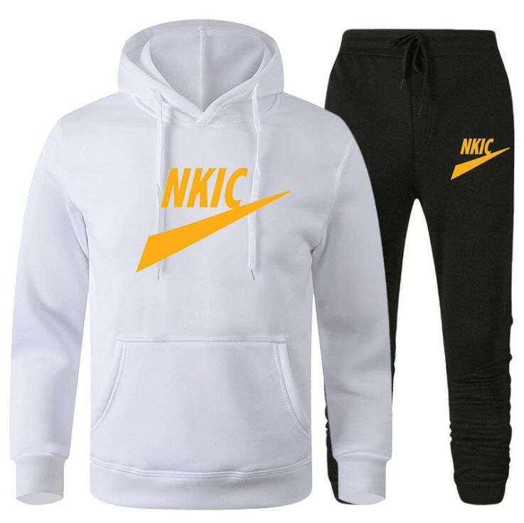 

New Men's Autumn Winter Tracksuits Hoodie and Pants 2 Pieces Casual Tracksuit Male Sportswear Brand Print Clothing Sweat Suit Plus Size, Gray 1