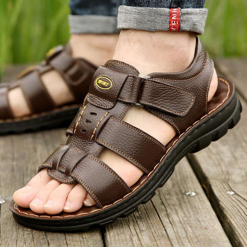 

Sandals Genuine Leather Men Sandals Male Summer Shoes Outdoor Casual Sandal Cowhide Beach Shoes Classic Non-slip Men's Sandles 230413, Brown