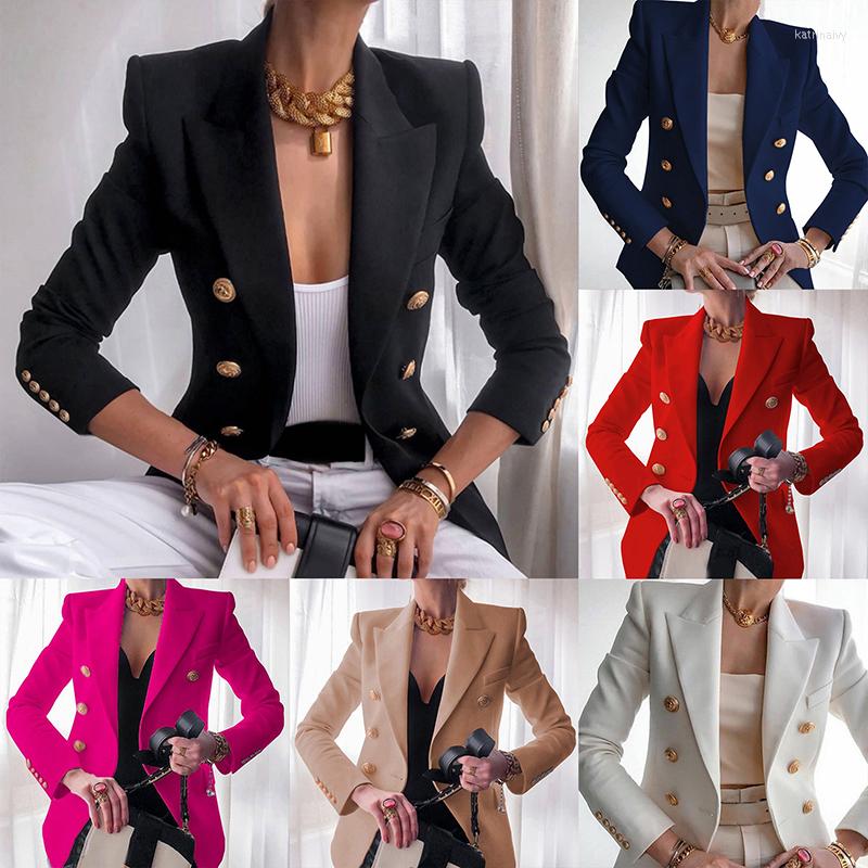

Women' Suits 2023 White Blazer Women Slim Elegant Blazers Jacket Woman Fitting Metal Lion Buttons Double Breasted Femme, Royal blue