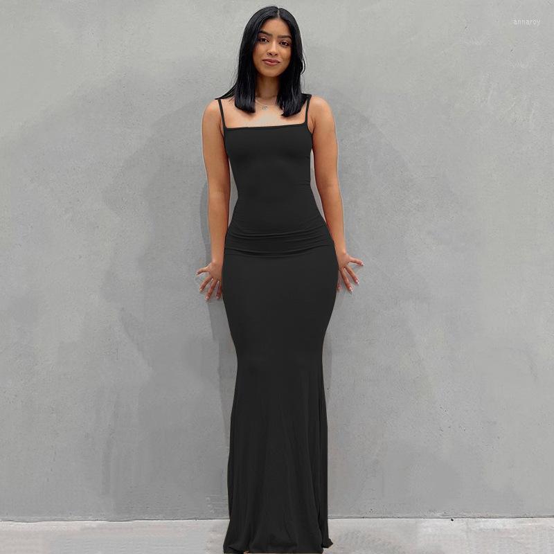

Casual Dresses 2023 Y2k Summer Women Sexy Skims Flat For Backless Long Maxi Pure Slim Down Honey Peach Hip Suspender Party Dress, Black