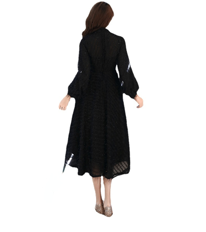 

Black Muslim Evening Dresses A-line Long Sleeves Tea Length Lace Dubai Saudi Arabic Long Elegant Evening Gown