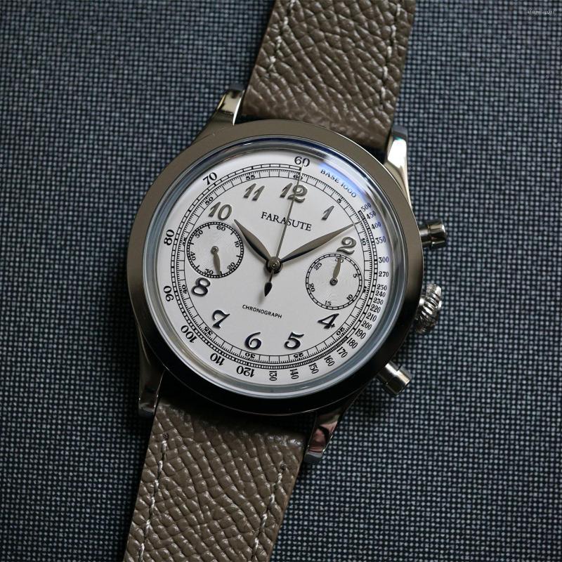 

Wristwatches FARASUTE Men Chronograph Watch 38mm Luxury Retro Vintage Panda Manual Wind Mechanical Wristwatch ST1900 Arched Curved Mirror, Chronograph watch 1