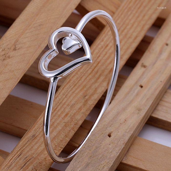

Bangle 925 Jewelry Silver Plated Bracelet Fashion Big And Small Heart /CBMVKINU IBMCDULX