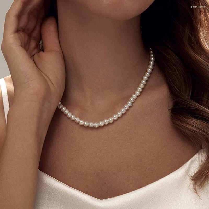 

Chains Pearl Necklace For Women 7MM Dainty Round Imitation Choker Wedding Jewelry Girls Bridesmaid Gifts