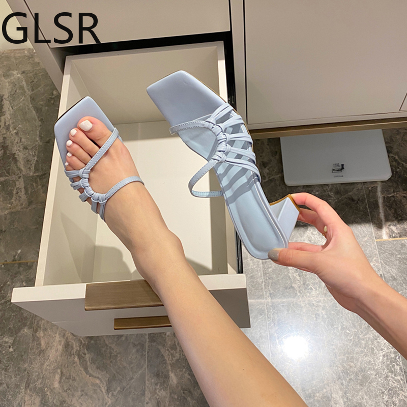 

Slippers Women Slippers Sexy High Heels Outdoor Slides Women Summer Shoes Sandals Heels Female Square Toe Slipper Designer Brand Slippers 230413, Khaki