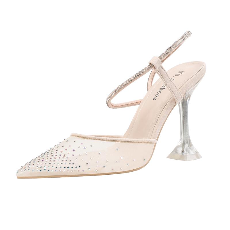 

Sandals Beautiful Sexy Pointed Shallow Mouth Rhinestone High Heels Nightclub Thin Women's Shoes, Gold-5cm