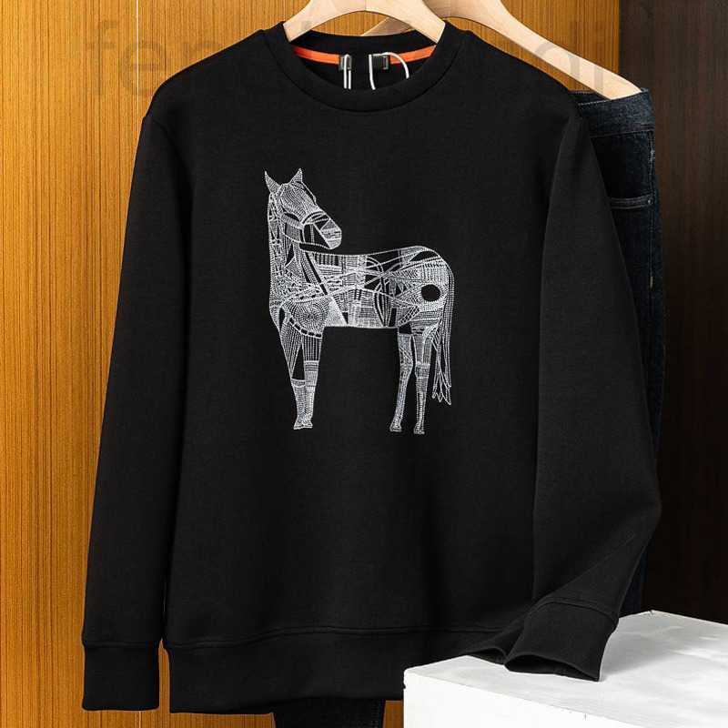 

Men's Hoodies & Sweatshirts luxuriousHigh version cotton sweatshirt mens sweaters hms designer sweater men women long-sleeved tshirt H horse embroidery shirt MKQA, Black