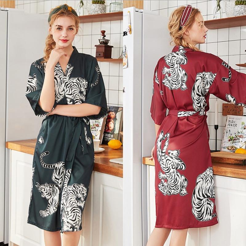 

Women's Sleepwear YT- 073 Satin Animal Pattern For Brides Wedding Robe Silk Pijama Casual Bathrobe, Blue