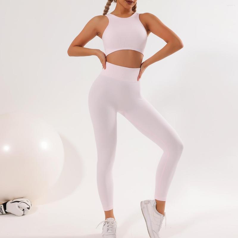 

Active Sets Seamless Sports Set Yoga Suit Women Fitness Vest Leggings 2 Piece Shockproof High Waist Pants Workout Bra Gym, Ash