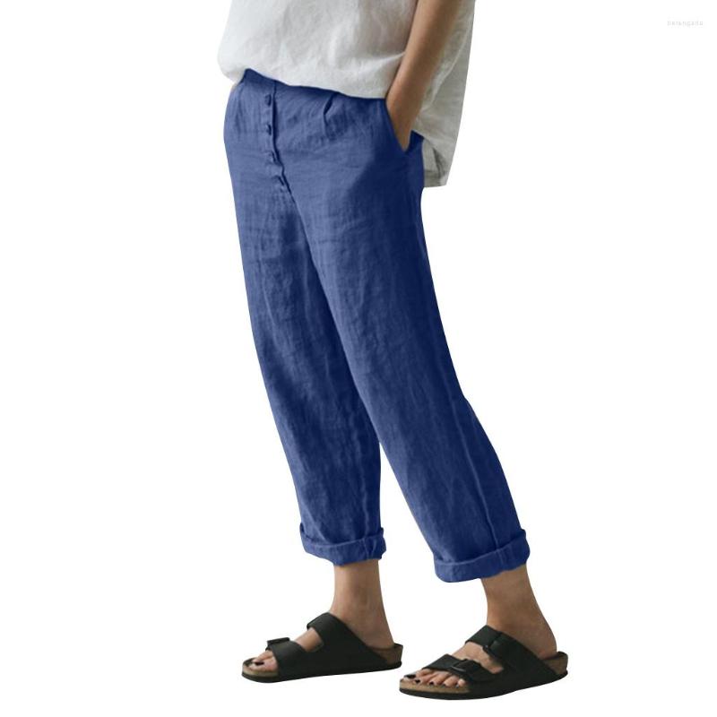 

Women's Pants Cotton Linen Women Wide Trousers Button Casual Loose Solid Leg, Black