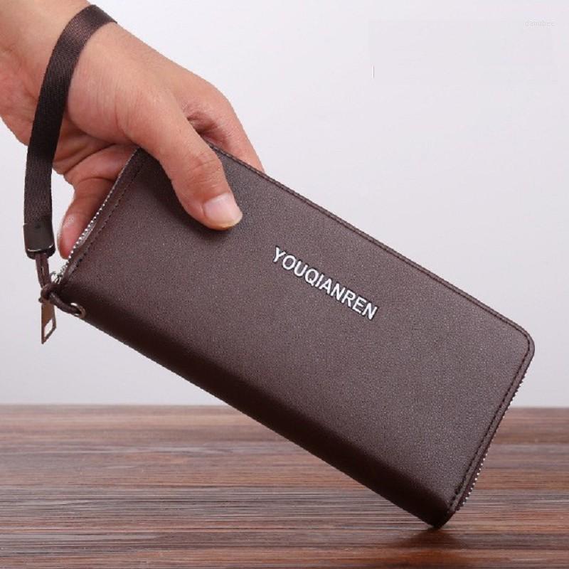

Wallets Men's Long Wallet Handbag Soft Leather PU Business Zipper Purse Double Layer LetterMobile Phone Bag Multi Card Hand Grip, Brown