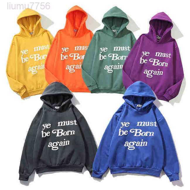 

YE 22ss CPFM Men's Hoodie MUST BE BORN AGAIN Letter Printed High Street Hip Hop Hoodies 6 Color Hooded Sweatshirt Hoodie N2V0, Purple
