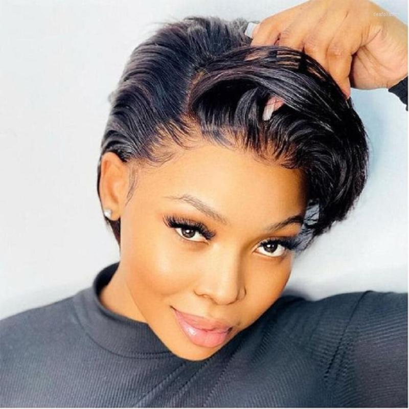 

Straight Lace Front Wig Human Hair Pixie Cut Transparent Frontal Wigs For Women Glueless, Picture shown