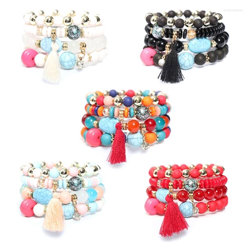 

Bangle 4Pcs Bohemian Stackable Bead Bracelets Women Multicolor Elastic Beaded Bracelet Drop