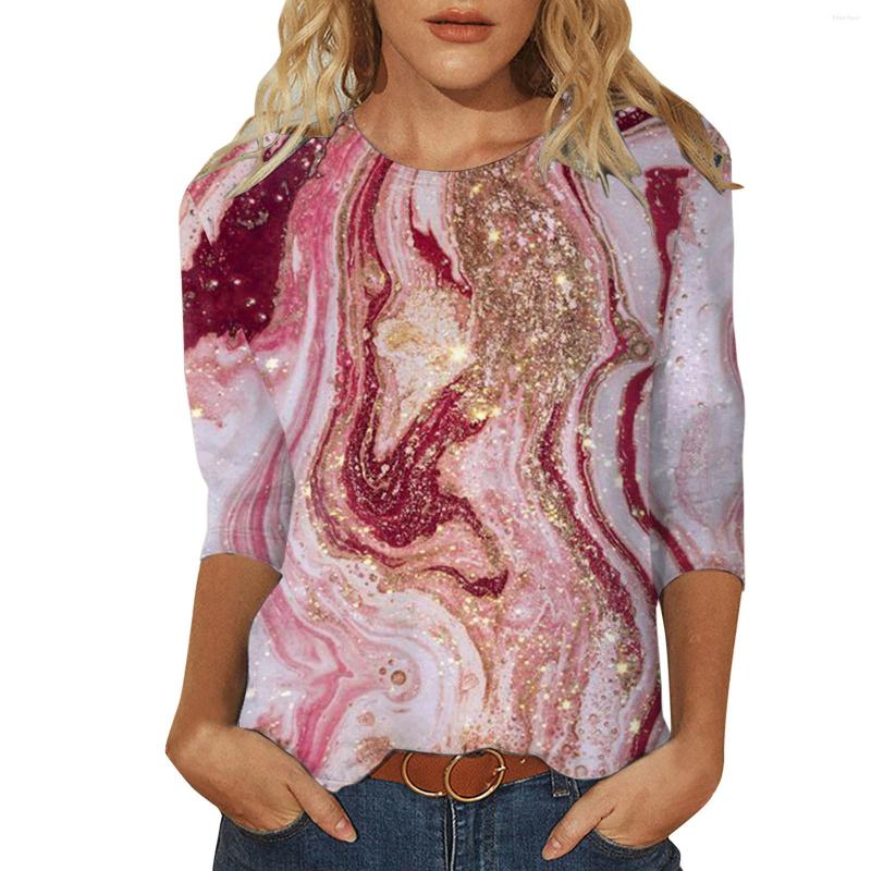

Women's Blouses Womens Summer Three Quarter Sleeve Tunic Tops Crew Neck Fashion Printed Tees Shirt Casual Comfy, Black