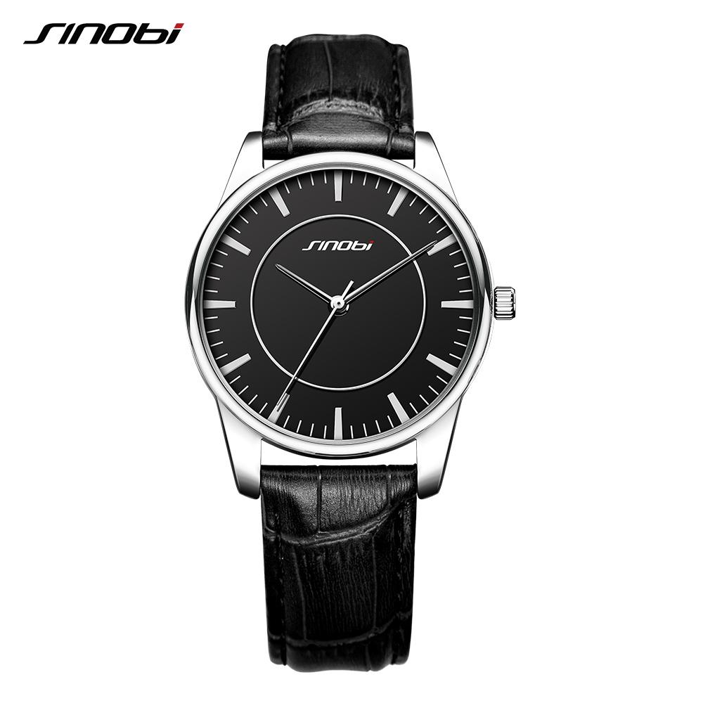 

2023 Sinobi Lover's Quartz Watch Black Couple Watch Genuine Leather Strap Fashion Men and Women Watches Valentine's Day Present 2022, Color-1