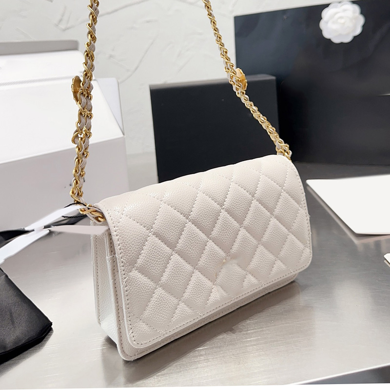 

Womens Designer Coin Wallet Purse Bags Card Holder Caviar Leather Cowhide Classic Flap Pouch Gold Metal Hardware Matelasse Chain Crossbody Shoulder Handbags 19CM, Box