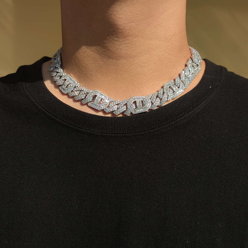 OACOCA 15mm Hot Selling High Quality Cuban Link Chain Necklaces Hip Hop Iced Out Pave Full Diamond Moissanite Necklace for Men