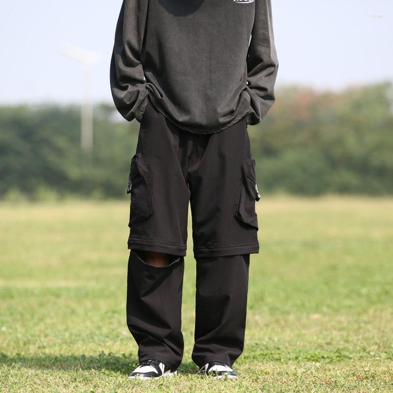 

Men's Pants 5-color Cargo Men Fashion Retro Pocket Casual Japanese Streetmen Hip-hop Loose Straight Mens Trousers, Black