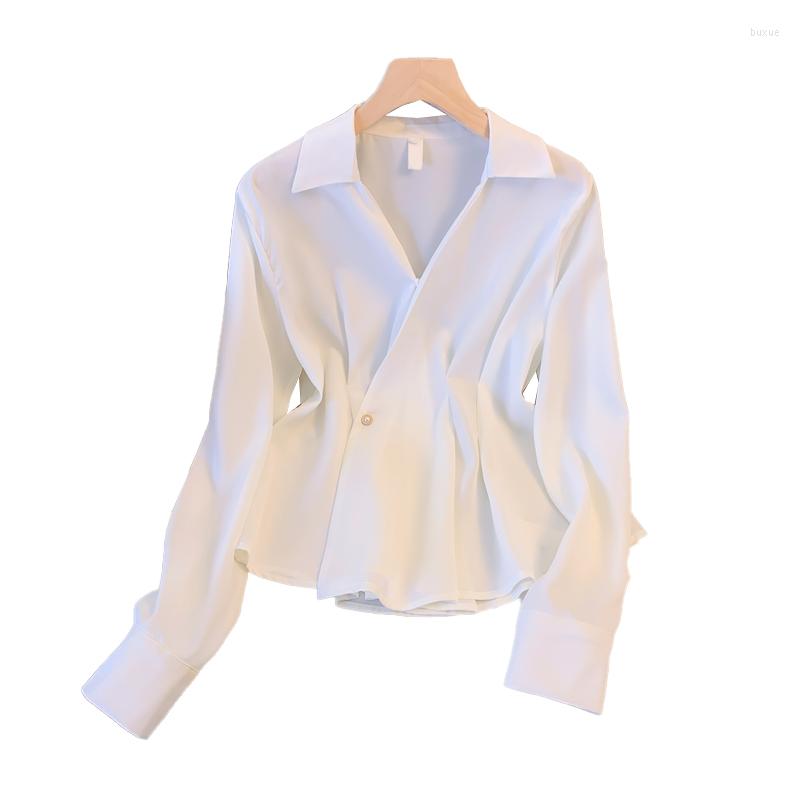 

Women's Blouses SuperAen Oversize Women 2023 Summer Dress Korean Design Style High Waist V Neck Shirts, White