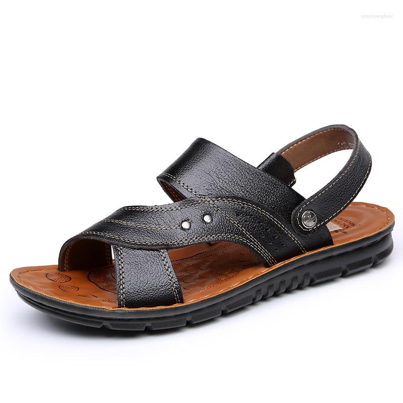 

Sandals Men's Genuine Leather Slippers Outdoor Beach Fashion Breathable Casual Shoes Plus Size 38-47, Black