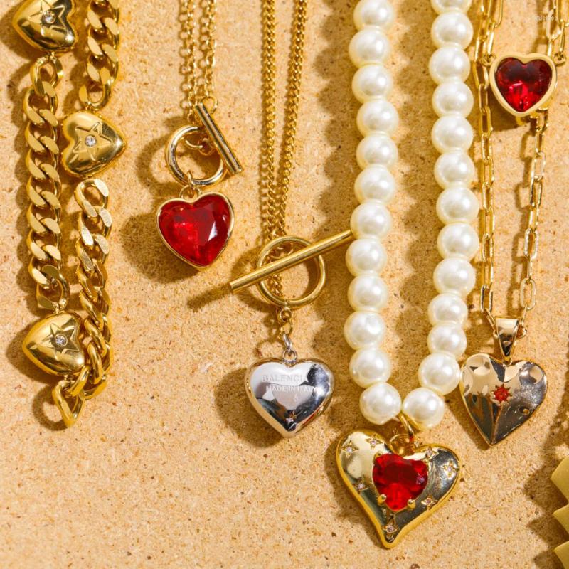 

Pendant Necklaces Crystal Zircon Heart Necklace For Girls Chokers Stainless Steel Classic Peach Birthday Gift