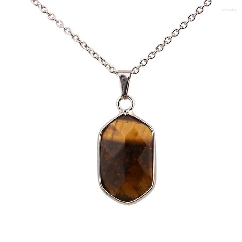 

Chains FashionGeometry Tiger's Eye Stone Pendant Necklace For Women Silver Color Jewelry